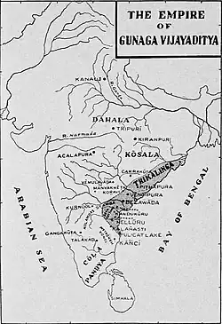 Map of India c. 753 CE. The Eastern Chalukya kingdom is shown on the eastern coast.