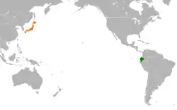 Map indicating locations of Ecuador and Japan