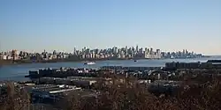 Edgewater, New Jersey, in the foreground, overlooking Manhattan across the Hudson River in the background