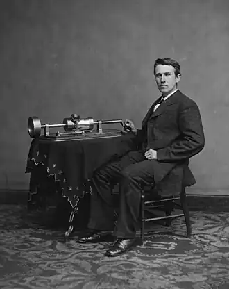Image 12Thomas Edison with his second phonograph, photographed by Levin Corbin Handy in Washington, April 1878 (from History of technology)