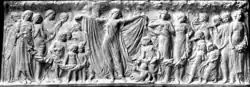 Black and white photograph of Edith Maryon's relief May Morning