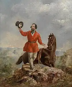 Fanciful representation of Hargraves returning salute of gold miners.