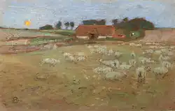 Pastel titled Sheep at Eventide