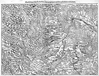 Switzerland in the sixteenth century. Map by Sebastian Münster (ca. 1550).