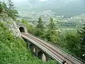 Viaduct and tunnel between Marling and Töll with a view towards Algund (Lagundo) from the Marling irrigation channel trail.