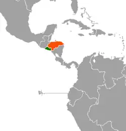 Map indicating locations of El Salvador and Honduras