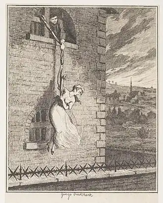 Lyon being lowered from a prison window by Jack Sheppard