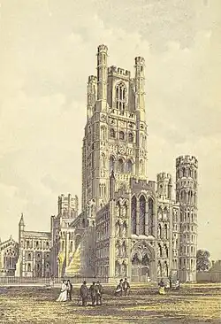 Engraving of a large gothic cathedral