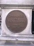 Plaque outside the embassy in Irish