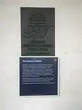 Plaque in Swedish and information panel outside the embassy