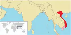 The Empire of Vietnam under Japanese administration &nbsp;&nbsp;&nbsp;&nbsp;&nbsp;Red: Vietnam (1945) &nbsp;&nbsp;&nbsp;&nbsp;&nbsp;Pink: under direct control of Empire of Japan.