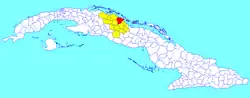 Encrucijada municipality (red) within Villa Clara Province (yellow) and Cuba