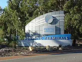Former entry signage to terminals 3 and 4 at Perth Airport