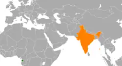 Map indicating locations of Equatorial Guinea and India
