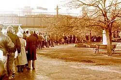 Long queues to cross the border at the Jannowitzbrücke subway station in November 1989