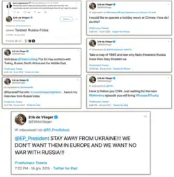 Various comments by Erik de Vlieger posted on the social network Twitter between 2013 and 2017 that contain pro-Russian narratives.