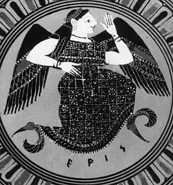 Eris, with wings and a dress