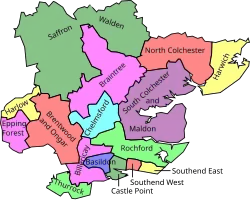 Map of parliamentary constituencies in Essex 1983–1997