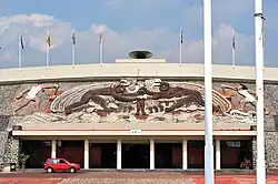 Estadio Olímpico Universitario (2011) entrance with relief by Diego Rivera