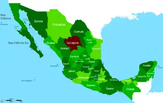 Map of Comarca Lagunera