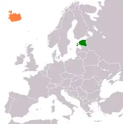 Map indicating locations of Estonia and Iceland
