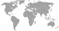 Map indicating locations of Estonia and New Zealand