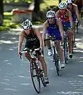 Eszter Pap in the pole position at the bike race of the Vienna City Triathlon, 2011.