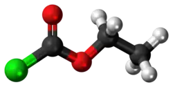 Ball-and-stick model of the ethyl chloroformate molecule