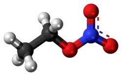 Ball-and-stick model of the ethyl nitrate molecule