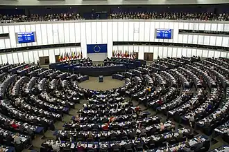 The hemicycle (debating chamber) of the European Parliament