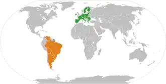 Map indicating locations of European Union and Mercosur