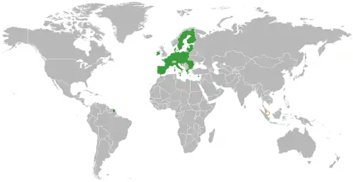 Map indicating locations of European Union and Singapore