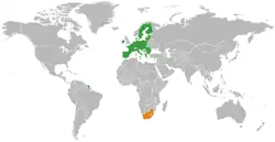 Map indicating locations of European Union and South Africa