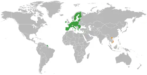 Map indicating locations of European Union and Vietnam