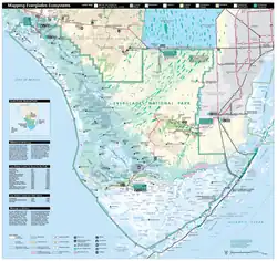 Everglades National Park map in Southern Florida.