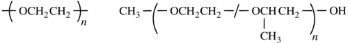 Poly[oxy(ethane-1,2-diyl)] (left) and α-methyl-ω-hydroxy-poly[oxirane-co-(methyloxirane)] (right).