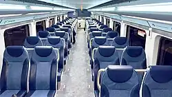 The interior of the upper level an Bombardier Multilevel commuter train