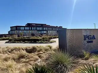 Exterior view of the Professional Golfers' Association (PGA) of America headquarters in Frisco, Texas