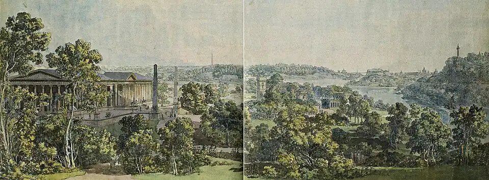 The Great palace and Haga Park how Desprez and Gustav III envisioned it (in the right middle is Gustav's III Pavilion)