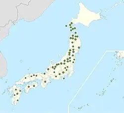 Map of Japanese beech distribution