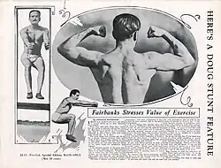 Brochure page with photo of Fairbanks shirtless.