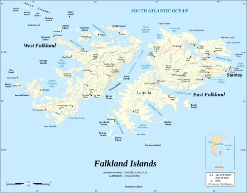 A relief map of the Falkland Islands