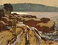 Fred Leist (1940s) Falling tide, oil on canvas on paperboard, 36.0 x 45.6&nbsp;cm. AGNSW