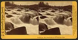Historic stereoscope image of the Santiam River at Waterloo