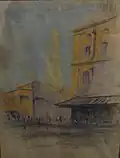 "Faneuil Hall Market Place", Boston MA, By LVG, 1928, Drawing & Charcoal, 16" x 21", Goriansky Family Collection