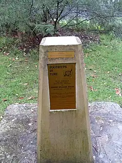 The 'Footsteps in time' survey marker at the 'Corridor of Oaks' at Faulconbridge (unveiled in May 1992)