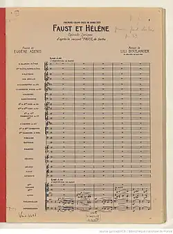 Faust and Helen by Lili Boulanger, first page of the Ricordi edition (1920)