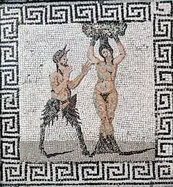 Pan & Hamadryad (Pan e la ninfa Pitys) (Pan e Hamadryade), a false eighteenth-century mosaic (National Archaeological Museum in Naples)