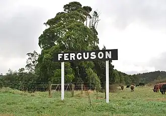 The former station sign from the closed railway station at Ferguson