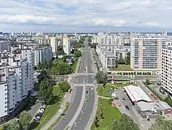 Praga-Południe, the most densely populated district of Warsaw (8,839 people/km2), is composed mainly of apartment blocks built during the times of the Polish People's Republic.[173]
